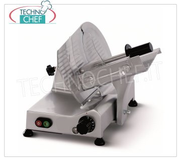 TECHNOCHEF - TRANCHEUSE INCLINÉE PAR GRAVITÉ, lame Ø 220 mm, EXÉCUTION DOMESTIQUE CE, Mod.S220 Trancheur à gravité / incliné, diamètre de lame 220 mm, en alliage d'aluminium, avec aiguiseur lame détachée, EC DOMESTIC EXECUTION, V 230/1, Kw.0.140, Poids 13,5 Kg, dim.mm.405x415x340h