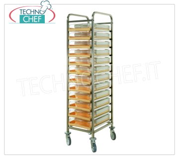 Chariot inox 24 places Chariot en acier inoxydable pour le transport de 24 plateaux isothermes mod.TS50 et TS60, poids 32 kg, dim.mm.870x610x1800h