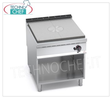 TECHNOCHEF - CUISINIÈRE GAZ À PLATEAU SOLIDE sur ARMOIRE OUVERTE, mod. G9TPM CUISINIÈRE À GAZ SUR ARMOIRE OUVERTE, Ligne BERTOS MAXIMA 900, Série HIGH POWER, puissance thermique Kw 13,00, Poids 157 kg, dim.mm.800x900x900h