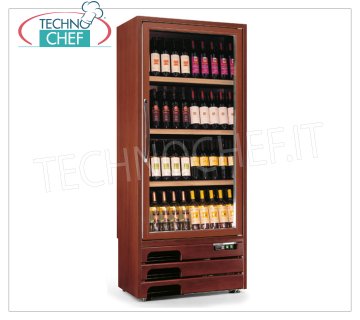 Technochef - Réfrigérateur 1 PORTE WINE pour 112 bouteilles, MONO ou MULTITEMPERATURE, Cave à vin en bois, Professionnel 1 porte vitrée, capacité 122 bouteilles diamètre 75 mm, STATIQUE Multitempérature + 5 / + 7 / + 10 + 16 ° C ou Temp. VENTILÉE + 5 / + 16 ° C, Éclairage LED, V .230 / 1, Kw.0,65, Poids 134 Kg, dim.mm.827x523x1930h
