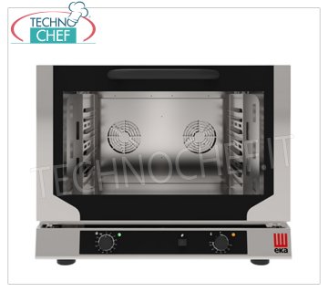 TECNOEKA - FOUR ÉLECTRIQUE À CONVECTION VENTILÉ avec HUMIDIFICATEUR, 4 Plaques GN1/1, Professionnel, mod.EKF411N FOUR ÉLECTRIQUE À CONVECTION VENTILÉ avec chambre de cuisson HUMIDIFICATEUR pour 4 PLAQUES GASTRO-NORM 1/1 (mm 530x325), COMMANDES ÉLECTROMÉCANIQUES, V.230/1, Kw.3,4, Poids 50,4 Kg, dim.mm.784x754x634h