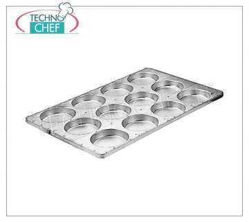 Casseroles pour pizza, pâtisserie Plaque de cuisson rectangulaire en tôle aluminisée avec 8 moules ronds diamètre 14 cm pour muffins, dimensions 60x40 cm