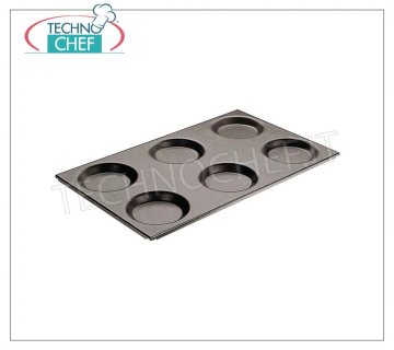 Casseroles à pizza, pâtisserie Plaque de cuisson gastro-normative 1/1 antiadhésive avec 6 moules ronds de diamètre 12,5 cm, pour muffins, format 53x32,5 cm