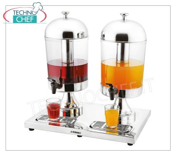 Distributeurs de jus et boissons (buffet) DISTRIBUTEUR DE BOISSONS en acier inoxydable avec 2 récipients transparents de 8 + 8 litres, complet avec robinet de distribution, dimensions 36x52x55h cm