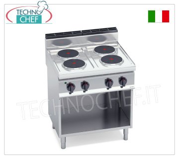 TECHNOCHEF - CUISINIÈRE ÉLECTRIQUE 4 PLAQUES sur ARMOIRE OUVERTe, 10,4 Kw, Mod.