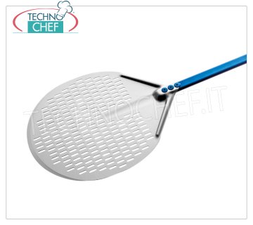GIMETAL - Pelle à Pizza Ronde en Aluminium Perforé, Ligne Super Professionnelle Pelle à pizza ronde perforée entièrement en alliage d'aluminium, Super Professional Line, légère, flexible et résistante, diamètre 330 mm, longueur du manche 1500 mm.