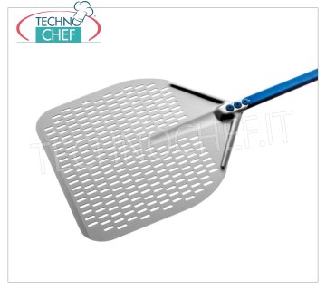 GIMETAL - Pelle à Pizza Rectangulaire en Aluminium Perforé, Ligne Super Professionnelle Pelle à pizza perforée rectangulaire entièrement en alliage d'aluminium, Super Professional Line légère, flexible et résistante, dim.mm 330x330, longueur du manche 1500 mm.