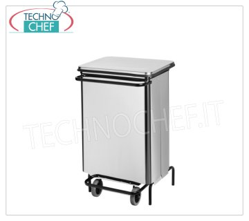 Poubelles en inox Poubelle en inox sur roulettes, couvercle à pédale avec ouverture rabattable, 70 litres, dim.mm.480x450x755h