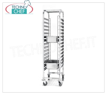 TECHNOCHEF - Chariot pour 15 plateaux GN 1/1, Mod.810613 CHARIOT PORTE-RACK EN ACIER INOXYDABLE, avec 15 paires de guides, pas 80 mm, pour 15 plateaux Gastro-Norm GN 1/1 (mm 530x325), dim.mm.615x450x1695h