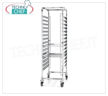 Chariot pour plateaux Pizza-Pâtisserie pour 15 plateaux de mm 600x400, CHARIOT EN ACIER INOXYDABLE, avec 15 paires de guides, pas 80 mm, pour 15 plateaux 600x400 mm, dim. Mm 690x515x1695h