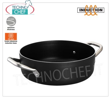 Technochef - BAS CASSEROLE 2 poignées en aluminium ANTIADHÉSIF pour INDUCTION CASSEROLE BAS 2 poignées en ALUMINIUM ANTIADHÉSIF avec FOND INDUCTION 10 mm, diamètre 200 mm, diamètre induction 145 mm, hauteur 70 mm, capacité 2,5 litres.