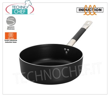 Technochef - Poignée LOW CASSEROLE 1 en Aluminium ANTIADHÉSIF pour INDUCTION CASSEROLE BAS 1 poignée ALUMINIUM antiadhésive avec FOND INDUCTION 10 mm, diamètre 200 mm, hauteur 70 mm, capacité 2,5 litres.