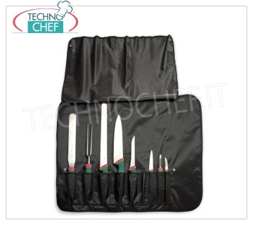 Sanelli - POCKET COOK ROLL 8 COUTEAUX PROFESSIONNELS PREMANA, Mod.981608 Rouleau pliant de chef avec poches pour accueillir 8 couteaux / accessoires, ligne PREMANA PROFESSIONAL, composé de: COUTEAU À PAIN, COUTEAU DE CUISINE, COUTEAU À OS, TRUELLE, COUTEAU À LÉGUMES, CUISSON À SPATULE, FOURCHETTE DE SERVICE, ÉPLUCHEUSE DE POMMES DE TERRE.