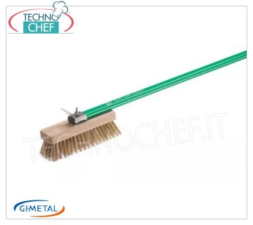 Gi.Metal - Brosse sans gluten réglable avec poils en laiton - mod.AC-SPGF Brosse sans gluten avec tête réglable, poils en laiton et grattoir arrière, manche anodisé vert longueur 1200 mm.