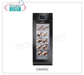 STAGIONATORE CONSERVATORE Salami en acier noir, 1 PORTE EN VERRE, rendement max 100 Kg Armoire de stockage et d'assaisonnement de la viande séchée en acier plastifié noir, 1 porte en verre, capacité maximale 100 Kg, température 0 ° / + 30 ° C, commandes numériques, V.230/1, Kw.1,8, poids Kg 176, dim . mm.750x850x 2080h