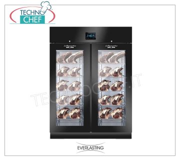 STAGIONATORE CONSERVATORE Salami en acier noir, 2 PORTES EN VERRE, rendement max 200 Kg Armoire de stockage et d'assaisonnement de la viande séchée en acier plastifié noir, 2 portes en verre, capacité maximale 200 Kg, température 0 ° / + 30 ° C, commandes numériques, V.230/1, Kw.2,6, poids Kg 193 , dim. mm.1500x850x 2080h