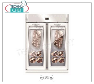 ARMOIRE DE MATURATION EN ACIER INOXYDABLE, 2 PORTES EN VERRE, Temp. + 0 ° / + 10 ° C, mod. STG MEAT 1500 VIP Armoire de vieillissement de la viande en acier INOXYDABLE, 2 PORTES avec VERRE, Gaz R 452a, Temp. + 0 ° / + 10 ° C, Capacité Kg. 300, Dim. Mm 1500x850x2080h