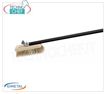 Gi.Metal - Balai de Charbon Réglable avec Poils en Laiton - mod.ACC-SP Brosse à four professionnelle à tête réglable, poils en laiton et grattoir arrière en acier inoxydable, manche en aluminium longueur 1500 mm.