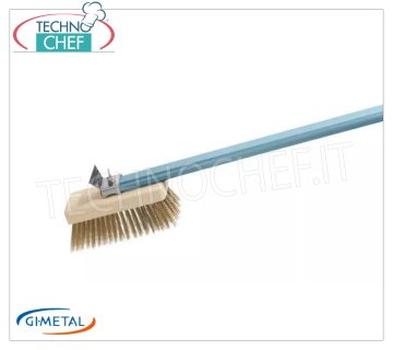 Gi.Metal - Brosse Évolution Réglable avec Poils en Laiton - mod.ACE-SP Brosse à four professionnelle à tête réglable, poils en laiton et grattoir arrière en acier inoxydable, manche en aluminium longueur 1500 mm.