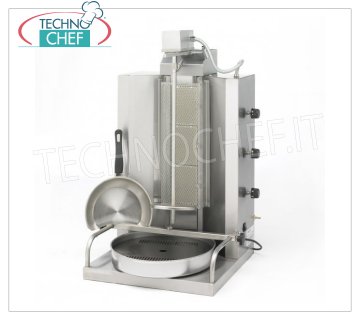 Technochef - GYROS PROFESSIONNELS avec 3 BRÛLEURS, barre de cuisson de 655 mm de hauteur Gyroscopes à gaz en acier inoxydable avec 3 brûleurs verticaux indépendants, tige de cuisson de 655 mm de hauteur, capacité de charge de 20 kg, puissance thermique Kw. 8.1, poids 18 kg, dim.mm.590x530x870h