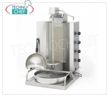 Technochef - GYROS PROFESSIONAL GAS avec 4 BRÛLEURS, barre de cuisson de 655 mm de hauteur Gyroscopes à gaz en acier inoxydable avec 4 brûleurs horizontaux indépendants, tige de cuisson de 655 mm de hauteur, capacité de charge de 30 kg, puissance thermique Kw.10,8, poids 21 kg, dim.mm.590x530x870h