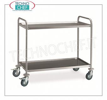 Chariots de service inox à 2 étagères, capacité 120 kg Chariot en acier inoxydable avec 2 étagères mm.800x500, charge max 120 Kg, Poids 10 Kg, dim.mm.885x590x935h