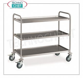 Chariots de service inox à 3 étagères, capacité 120 kg Chariot en acier inoxydable avec 3 étagères mm.800x500, charge max 120 Kg, Poids 13 Kg, dim.mm.885x590x935h