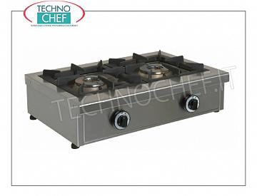 Cuisinière à gaz de table professionnelle, 2 feux de 6,50 et 6,50 kW CUISINIÈRE À GAZ DE TABLE PROFESSIONNELLE avec 2 BRÛLEURS, brûleurs amovibles de 6,5+6,5 kW, poids 23,50 Kg, dim.mm.680x490x210h