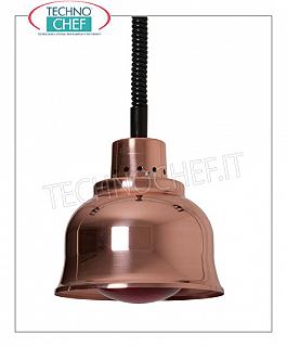 Lampes chauffantes suspendues infrarouges LAMPE DE CHAUFFAGE réglable en hauteur, douille en CUIVRE diam.225 mm., Lumière ROUGE, V.230 / 1, L.250, Poids 1.40 Kg.