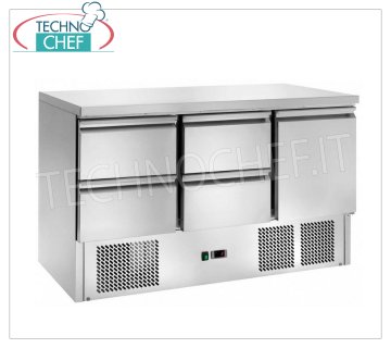 Table réfrigérée, 1 porte, 4 tiroirs, température +2°C/+8°C, statique, classe E, modèle AK943-4D