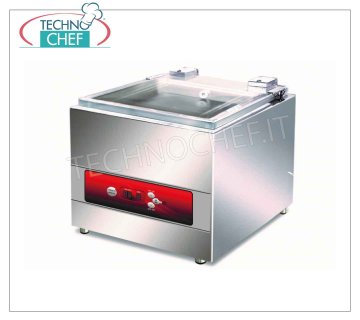 Machine professionnelle à chambre sous vide, barre de soudure 30 cm, chambre 31x35x12h cm, mod. ESSENTIEL MACHINE D'EMBALLAGE SOUS VIDE À CLOCHE de PLUTONE LINE BENCH, modèle ESSENTIAL, avec CHAMBRE 310x350x120h mm, BARRE DE SOUDURE 300 mm, COMMANDES NUMÉRIQUES, dimensions extérieures 370x530x250h mm