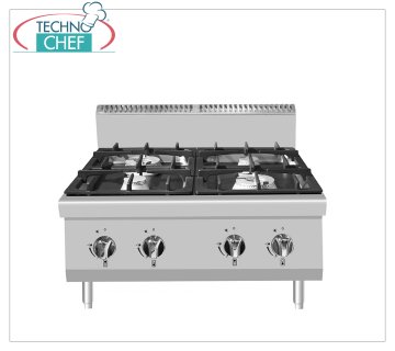 Technochef - CUISINIÈRE À GAZ AVEC 4 BRÛLEURS DU COMPTOIR, Kw.21,00 POÊLE À COMPTOIR À GAZ 4 FEUX, Ligne 700, puissance thermique 21,00 Kw, dim.mm.800x700x547h