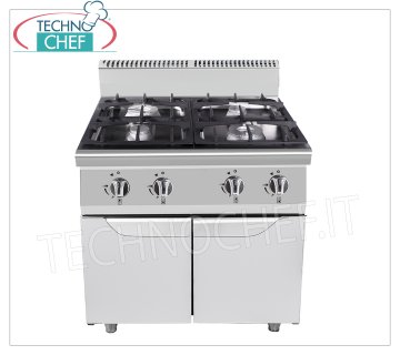 Technochef - CUISINIÈRE GAZ 4 FEUX sur MOBILE, Kw.21,00 CUISINIÈRE À GAZ 4 FEUX sur MOBILE, Ligne 700, puissance thermique 21,00 Kw, dim.mm.800x700x1085h