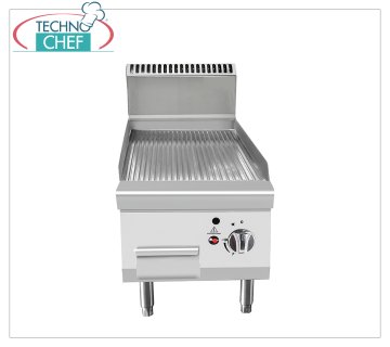 Technochef - PLAQUE À GAZ avec COMPTOIR NERVURÉ, Kw.7,00 PLAQUE À GAZ avec CONTRE-PLAQUE NERVURÉE, Ligne 700, puissance thermique 7,00 kW, dim.mm.400x700x547h