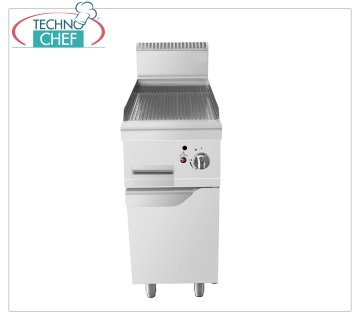 Technochef - PLAQUE GAZ avec PLAQUE NERVURÉE sur MOBILE, Kw.7,00 PLAQUE GAZ avec PLAQUE NERVURÉE sur MOBILE, Ligne 700, puissance thermique 7 Kw, dim.mm.400x700x1085h