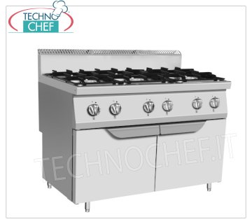 Technochef - CUISINIÈRE À GAZ 6 FEUX sur MOBILE, Kw.31,5 CUISINIÈRE À GAZ 6 BRÛLEURS sur MOBILE, Ligne 700, puissance thermique Kw.31,5, dim.mm.1200x700x1085h