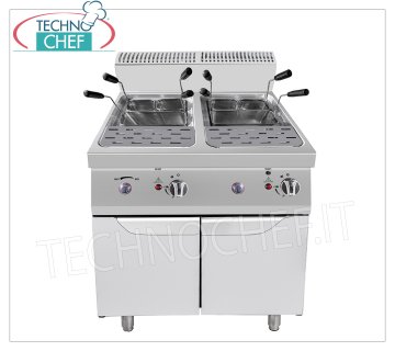 Technochef - CUISEUR À PÂTES GAZ sur MOBILE, 2 BOLS de 24+24 litres CUISEUR À PÂTES GAZ sur MOBILE, Ligne 700, 2 cuves inox indépendantes de 24+24 litres, paniers inox inclus, puissance thermique Kw.10,00+10,00, dim.mm.800x700x1085h,