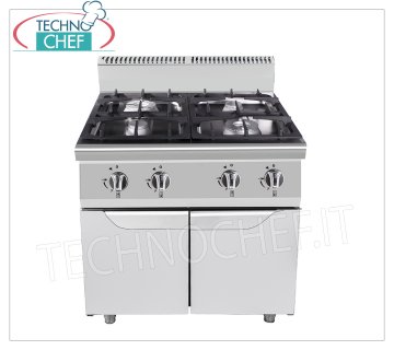 Technochef - CUISINIÈRE GAZ 4 FEUX sur MOBILE, Kw.34,5 CUISINIÈRE À GAZ 4 FEUX sur MOBILE, Ligne 900, puissance thermique Kw.34,5, dim.mm.800x900x1140h