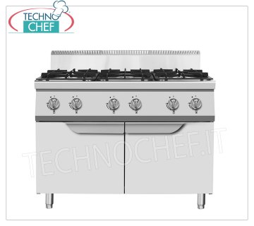 Technochef - CUISINIÈRE À GAZ 6 FEUX sur MOBILE, Kw.53,5 CUISINIÈRE À GAZ 6 BRÛLEURS sur MOBILE, Ligne 900, puissance thermique Kw.53,5 dim.mm.1200x900x1140h