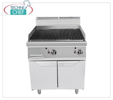 Technochef - GRILL EN PIERRE DE LAVE sur MOBILE, Kw.18,00 GRILLE EN PIERRE DE LAVE sur MOBILE, Ligne 900, puissance thermique 9+9 Kw, dim.mm.800x900x1140h