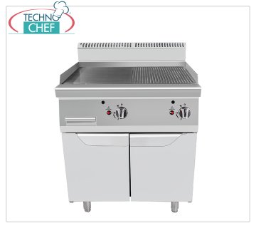 Technochef - PLAQUE GAZ avec PLAQUE LISSE/NERVÉE sur MOBILE, Kw.20,00