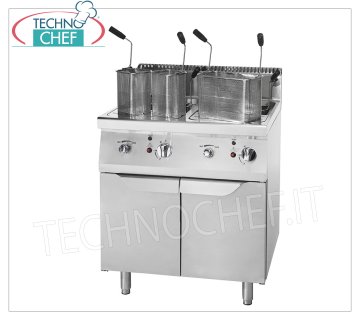 Technochef - CUISEUR À PÂTES À GAZ sur MOBILE, 2 BOLS de 35+35 lt. CUISEUR À PÂTES GAZ sur MOBILE, Ligne 900, 2 cuves inox de 35+35 litres, paniers inox inclus, puissance thermique Kw.27,00, dim.mm.800x900x1140h,