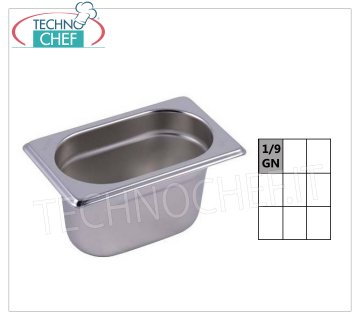 Récipients gastronormes GN 1/9 en inox Bol gastro-norme 1/9, inox 18/10, Capacité lt.0,6, dim.mm.176 x 108 x 65 h