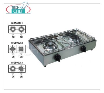 Technochef - Cuisinière à gaz de table professionnelle, 2 feux Cuisinière à gaz de table en inox, avec 2 brûleurs professionnels fonctionnant au gaz universel avec 1 BRÛLEUR DOUBLE COURONNE de 3,5 kw et 1 BRÛLEUR ULTRA RAPIDE de 2,5 kw, poids 7,5 kg, dimensions 620x330x145h mm