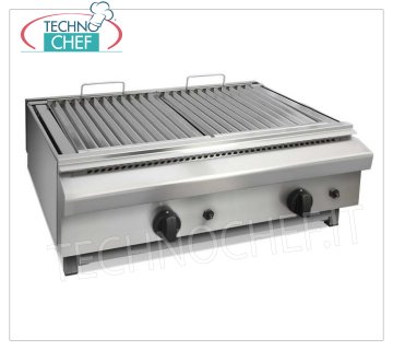 Technochef - Grill de comptoir à gaz professionnel, 2 zones de cuisson, mod.BIG8070GG GRIL À GAZ DE COMPTOIR PROFESSIONNEL, avec 2 ZONES DE CUISSON RADIANTES de mm.345x450, COMMANDES INDÉPENDANTES, puissance thermique Kw 14,00, poids 43 Kg, dim.mm.800x700x300h