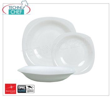 BORMIOLI ROCCO - Collection PARMA WHITE GLASS - Plats de restaurant ASSIETTE PLATE, collection Parma en verre trempé blanc opale, cm.27x27, marque BORMIOLI ROCCO - Disponible en pack de 24 pièces