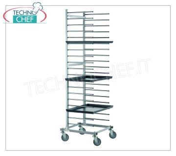 Chariots à plateaux galvanisés pour pizza-pâtisserie à échelons pour 20 plateaux Chariot à crémaillère en acier galvanisé à échelons avec supports tubulaires, pas 80 mm, capacité 20 plateaux, dim. extérieur mm 510x540x1720h