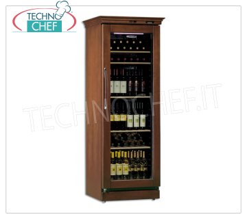 Technochef - Réfrigérateur à VIN 1 porte pour 106 bouteilles, Statique, Multitempérature de +6°/+16°C, Cave à vin en bois, Professionnelle, 1 porte vitrée, pour 106 bouteilles, Statique, température +6°/+16°C, éclairage LED, V.230/1, Kw.0,125, Poids 94 Kg, dim.mm.