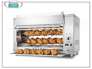 ROTISSERIE PLANÉTAIRE ÉLECTRIQUE à 5 CANNES pour 30 POULETS, V.400 / 3 + N Plan de travail ROTISSERIE PLANÉTAIRE ÉLECTRIQUE en ACIER INOXYDABLE avec 5 ENCHÈRES pour 30 POULETS, équipé d'un éclairage intérieur de 1000 mm de long, poids 123 kg, V.400 / 3 + N. kw 9,5, dimensions mm 1300x660x790h