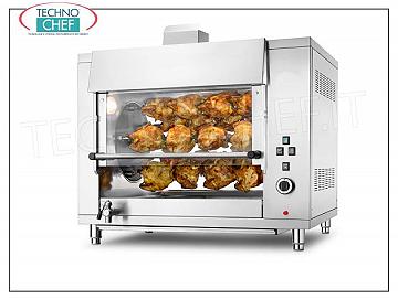 ROTISSERIE PLANÉTAIRE À GAZ avec 5 CANNES pour 20 POULETS, Plan de travail ROTISSERIE PLANÉTAIRE GAZ en ACIER INOXYDABLE avec 5 VENTES pour 20 POULETS, équipé d'une lumière interne de 708 mm de long, poids 121 kg, 9 kW de puissance calorifique, V.230 / 1. kw 0,18, dimensions mm 1008x660x790h